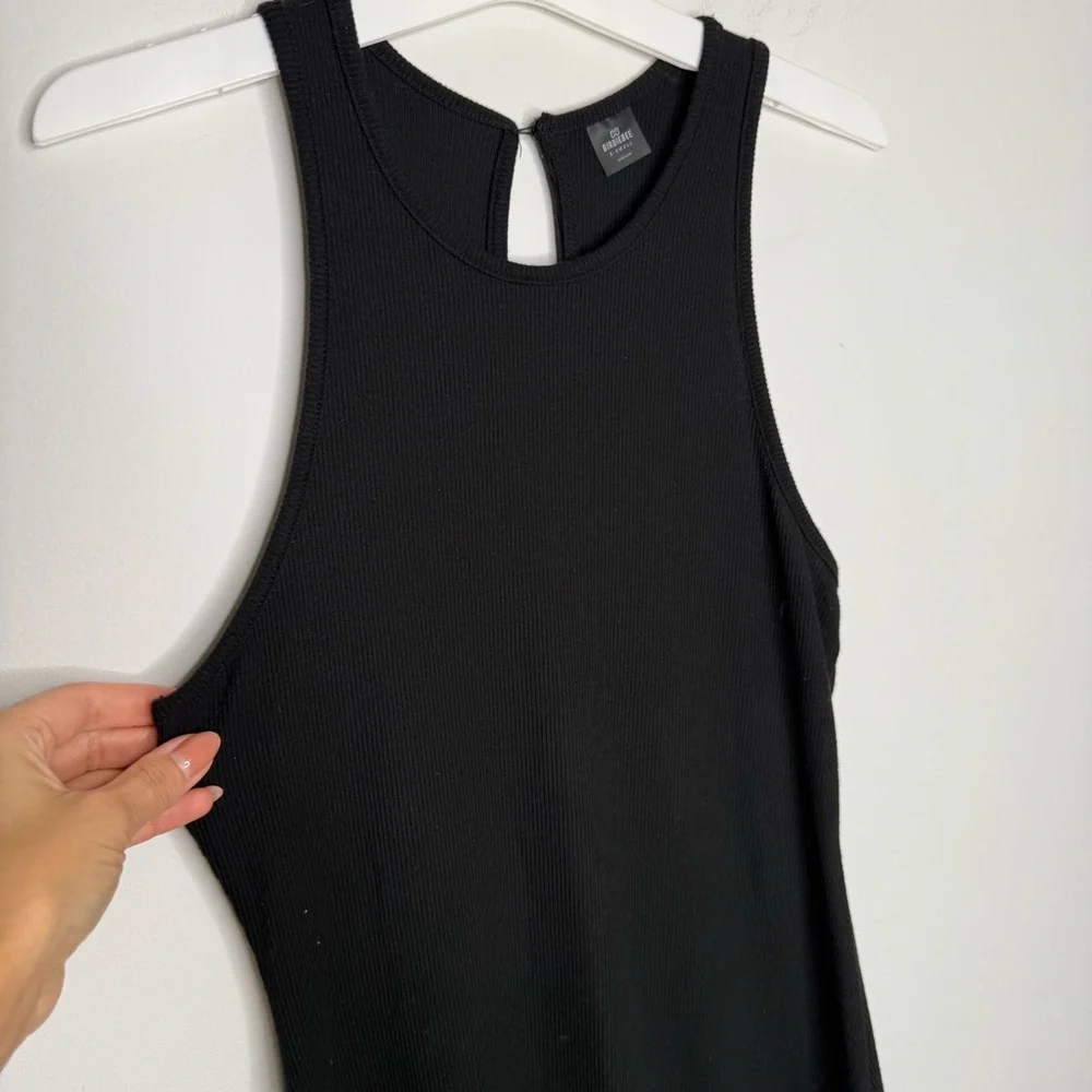 H11 Birdiebee Rib Knit Slit Black‎ Sleeves Dress